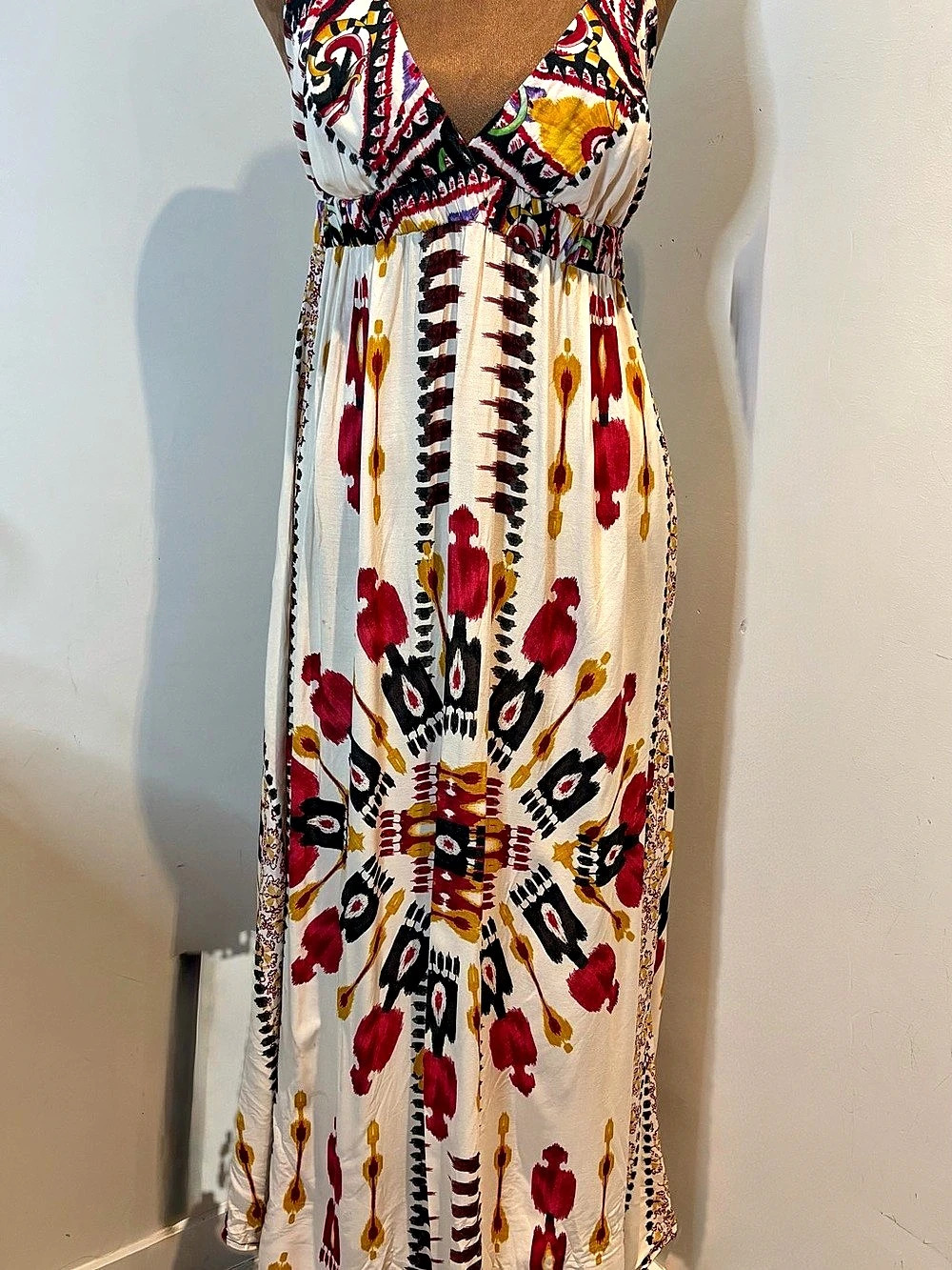Souvenir Printed Halter Maxi Dress White & Red Small